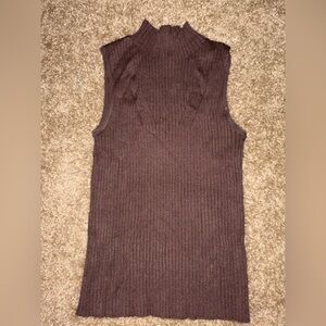 Sleeveless Brown Ribbed Knit Top